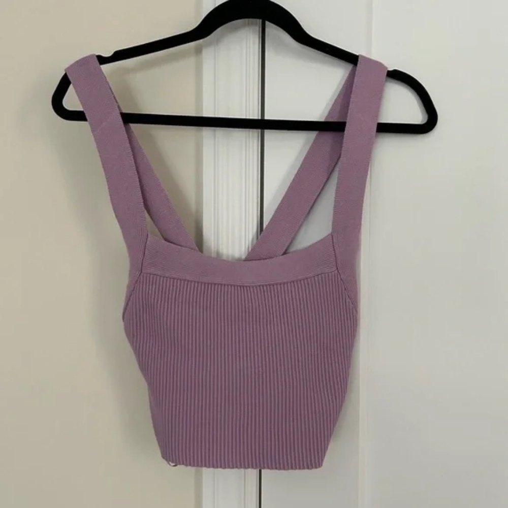 House Of Harlow 1960 Lavender Ribbed Knit Stretchy Tank Crop Top